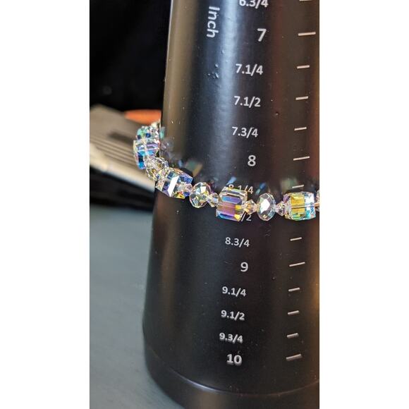 925 Sterling Aurora Borealis Cube Crystal Bracelet - Picture 4 of 8